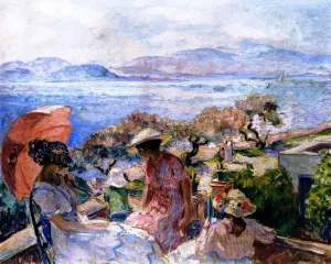 On the Terrace Facing the Sea, Sainte-Maxime by Henri Lebasque Oil Painting