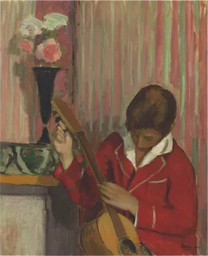 Pierre Labasque Playing a Guitar by Henri Lebasque Oil Painting