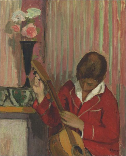 Main Product Photo of Pierre Labasque Playing a Guitar Painting by Henri Lebasque