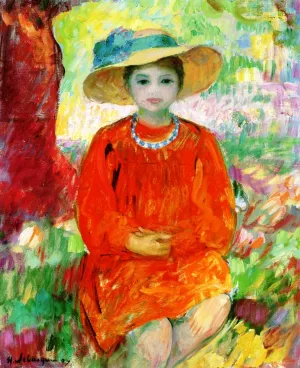 Portrait of a Girl in an Orange Dress by Henri Lebasque - Oil Painting Reproduction