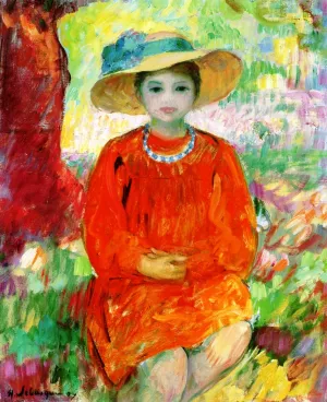 Portrait of a Girl in an Orange Dress by Henri Lebasque Oil Painting