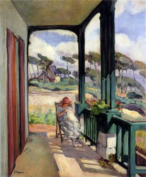 Sewing on the Terrace at Morgat by Henri Lebasque Oil Painting