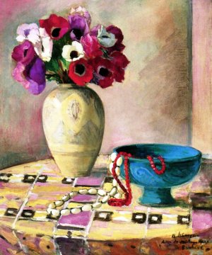 Still LIfe with Anemones and Necklaces by Henri Lebasque Oil Painting