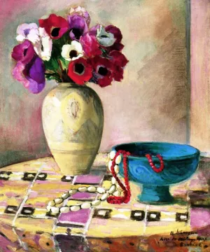Still LIfe with Anemones and Necklaces by Henri Lebasque Oil Painting
