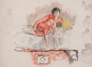 Study of Mother and Child by Henri Lebasque Oil Painting