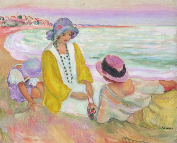 Three Young Girls at the Beach by Henri Lebasque - Hand-Painted Oil Painting Reproduction