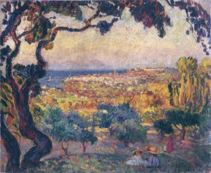 Two Children by the Bay at St Tropez by Henri Lebasque Oil Painting