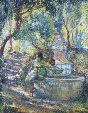 Two Girls at a Fountain in Saint Tropez by Henri Lebasque Oil Painting