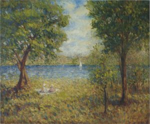 Two Girls by the Eau River by Henri Lebasque Oil Painting