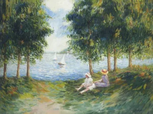 Two Young Girls by the River Eau Oil painting by Henri Lebasque