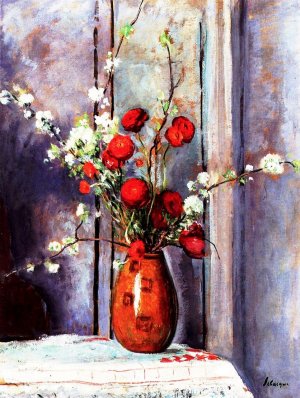 Vase of Flowers, Poppies and Apple Blossoms by Henri Lebasque Oil Painting