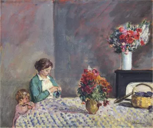 Woman and Child Seated at a Table by Henri Lebasque - Oil Painting Reproduction