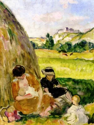 Woman and Children in the Countryside by Henri Lebasque Oil Painting