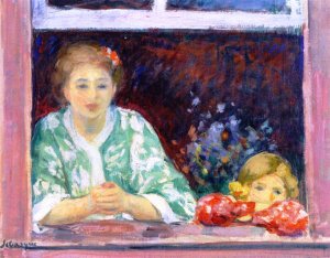 Woman and Little Girl at the Window by Henri Lebasque Oil Painting