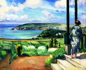 Woman in a Blue Peignoir Before the Villa at Morgat painting by Henri Lebasque