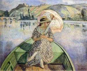 Woman in a Boat with an Umbrella Oil painting by Henri Lebasque