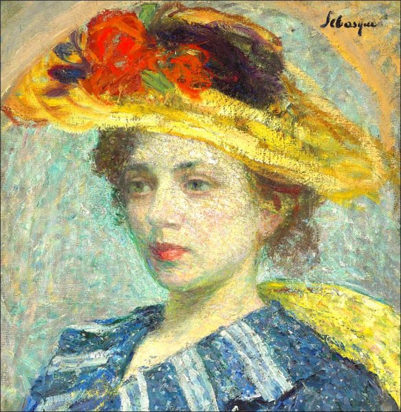Woman with Hat with Flowers by Henri Lebasque - Hand-Painted Oil Painting Reproduction