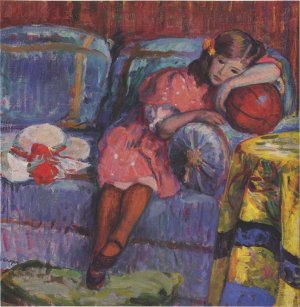 Young Girl and the Red Balloon Oil painting by Henri Lebasque