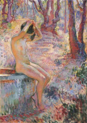 Young Girl by Fountain by Henri Lebasque - Oil Painting Reproduction