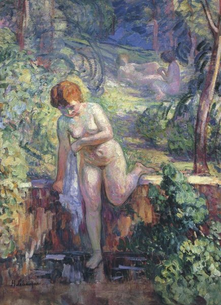 Young Girl in a Garden at St. Tropez by Henri Lebasque - Hand-Painted Oil Painting Reproduction