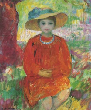 Young Girl in Orange Dress by Henri Lebasque Oil Painting