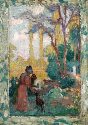 Young Woman and Children in Park by Henri Lebasque - Oil Painting Reproduction