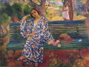Young Woman Seated on a Bench painting by Henri Lebasque