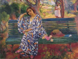 Young Woman Seated on a Bench Oil painting by Henri Lebasque