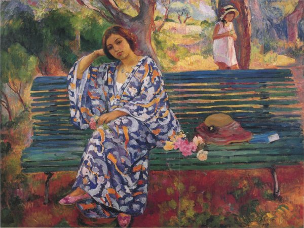 Main Product Photo of Young Woman Seated on a Bench Painting by Henri Lebasque