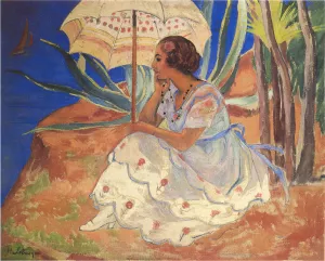 Young Woman with Umbrella at St Maxime by Henri Lebasque - Oil Painting Reproduction