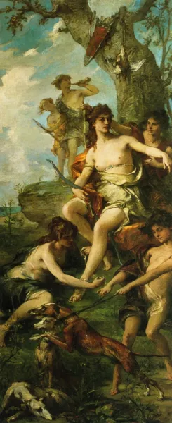 Artemis Among the Wood Nymphs by Henri Leopold Levy Oil Painting