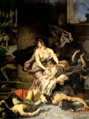 Joas sauve du massacre des petits fils d'Athalie by Henri Leopold Levy - Oil Painting Reproduction