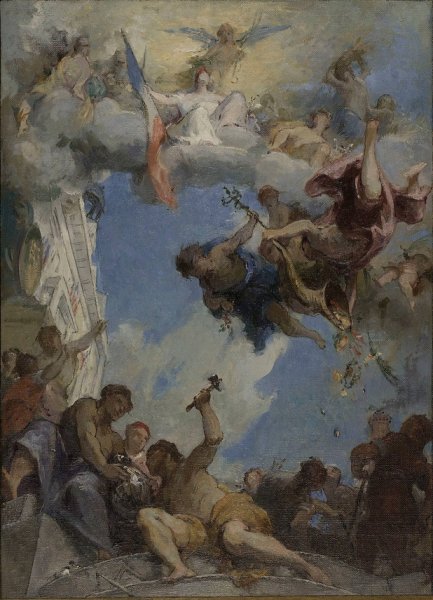 Le Travail sous l'egide de la Republique amene l'abondance et la prosperite  by Henri Leopold Levy - Hand-Painted Oil Painting Reproduction