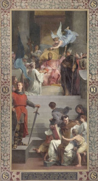 Les ambassadeurs de Haroun al Rashid offrent les clefs du Saint Sepulcre a Charlemagne by Henri Leopold Levy - Hand-Painted Oil Painting Reproduction