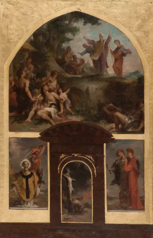 Predication de saint Denis et conversion des Gaulois. Decollation de saint Denis. Christ en croix. Saint Rustique et saint Eleuthere Oil painting by Henri Leopold Levy