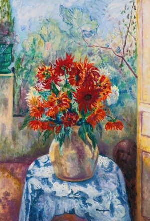 Dahlias Sur La Terrasse De L'oustalet, Saint-Tropez by Henri Manguin Oil Painting