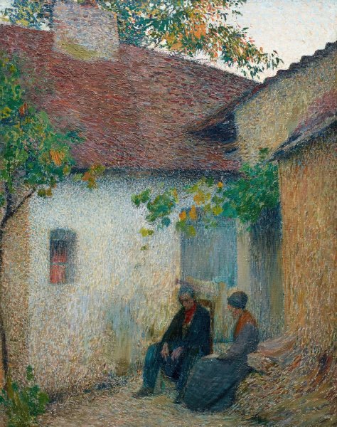 Couple en conversation devant la ferme by Henri Martin - Hand-Painted Oil Painting Reproduction