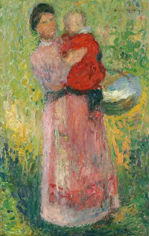 Femme portant dans ses bras un enfant en rouge by Henri Martin Oil Painting