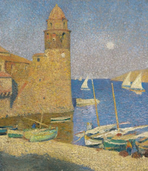 La Tour De Collioure, Lever De Lune  by Henri Martin - Hand-Painted Oil Painting Reproduction