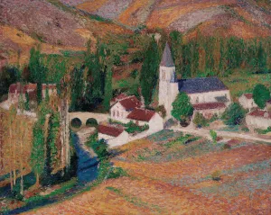 L'eglise de Labastide-du-Vert avec le pont et la rivere, un soir d'automne by Henri Martin Oil Painting