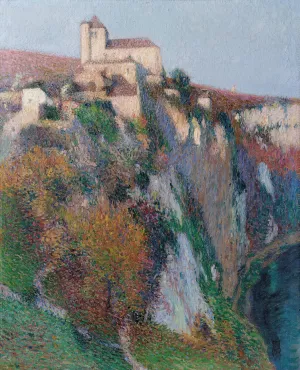 L'eglise Saint-Cirq Lapopie perchee sur la falaise de la boucle du Lot, ciel bleu by Henri Martin Oil Painting