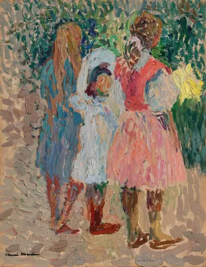 Trois petites filles au jardin, un matin d'ete by Henri Martin Oil Painting