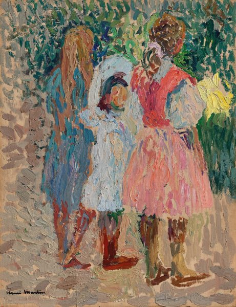 Trois petites filles au jardin, un matin d'ete  by Henri Martin - Hand-Painted Oil Painting Reproduction
