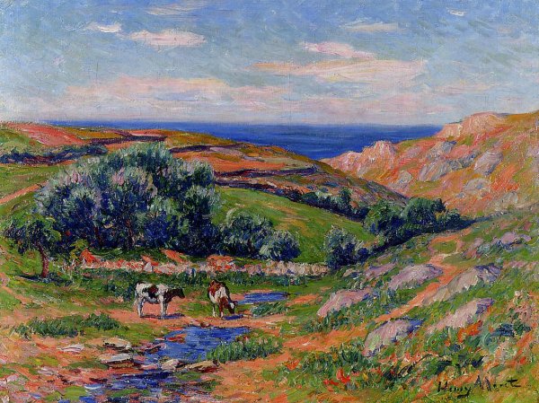 A Valley in Sadaine, the Bay of Douarnenez by Henri Moret - Hand-Painted Oil Painting Reproduction