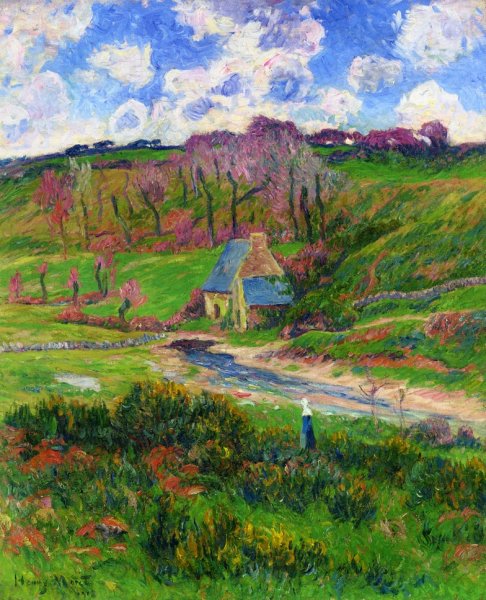 Bretons on the Banks of a River by Henri Moret - Hand-Painted Oil Painting Reproduction