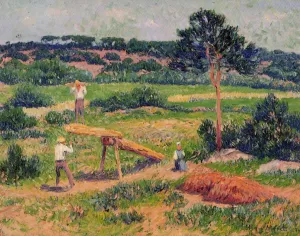Bretons Working with Wood by Henri Moret Oil Painting
