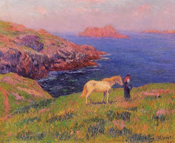 Cliff at Quesant with Horse by Henri Moret - Hand-Painted Oil Painting Reproduction