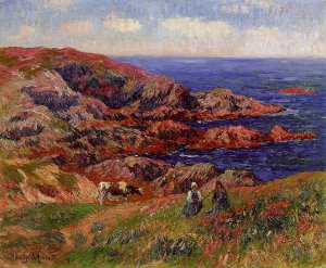 Cliffs at Kerserol, Finistere Oil painting by Henri Moret