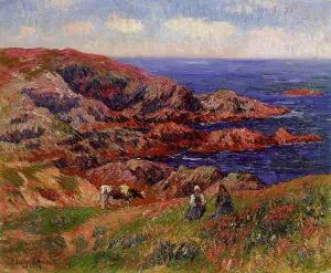 Cliffs at Kerserol, Finistere Oil painting by Henri Moret