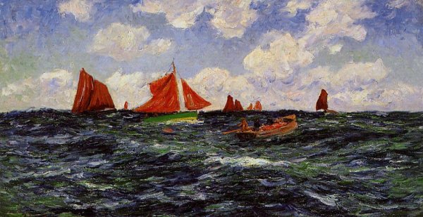Fishing Boats off the Coast by Henri Moret - Hand-Painted Oil Painting Reproduction